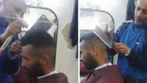 Potong Rambut Pelanggan Menggunakan Pisau Daging